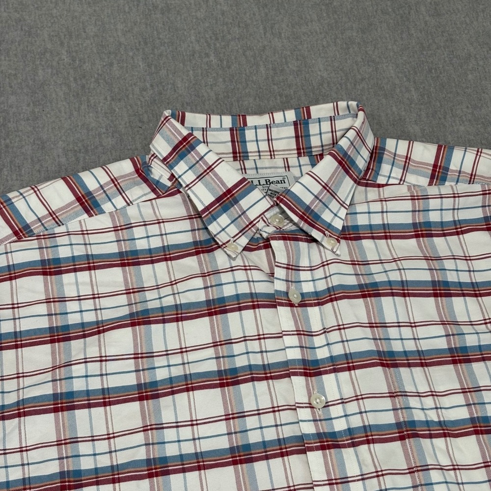 LL Bean Mens 17 Tall Plaid Short Sleeve Button Down Shirt Cotton Traditional Fit
